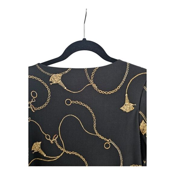 CHICO'S Printed Chain Print Black Shift Dress - Size 1 US 8/10 - Picture 8 of 11